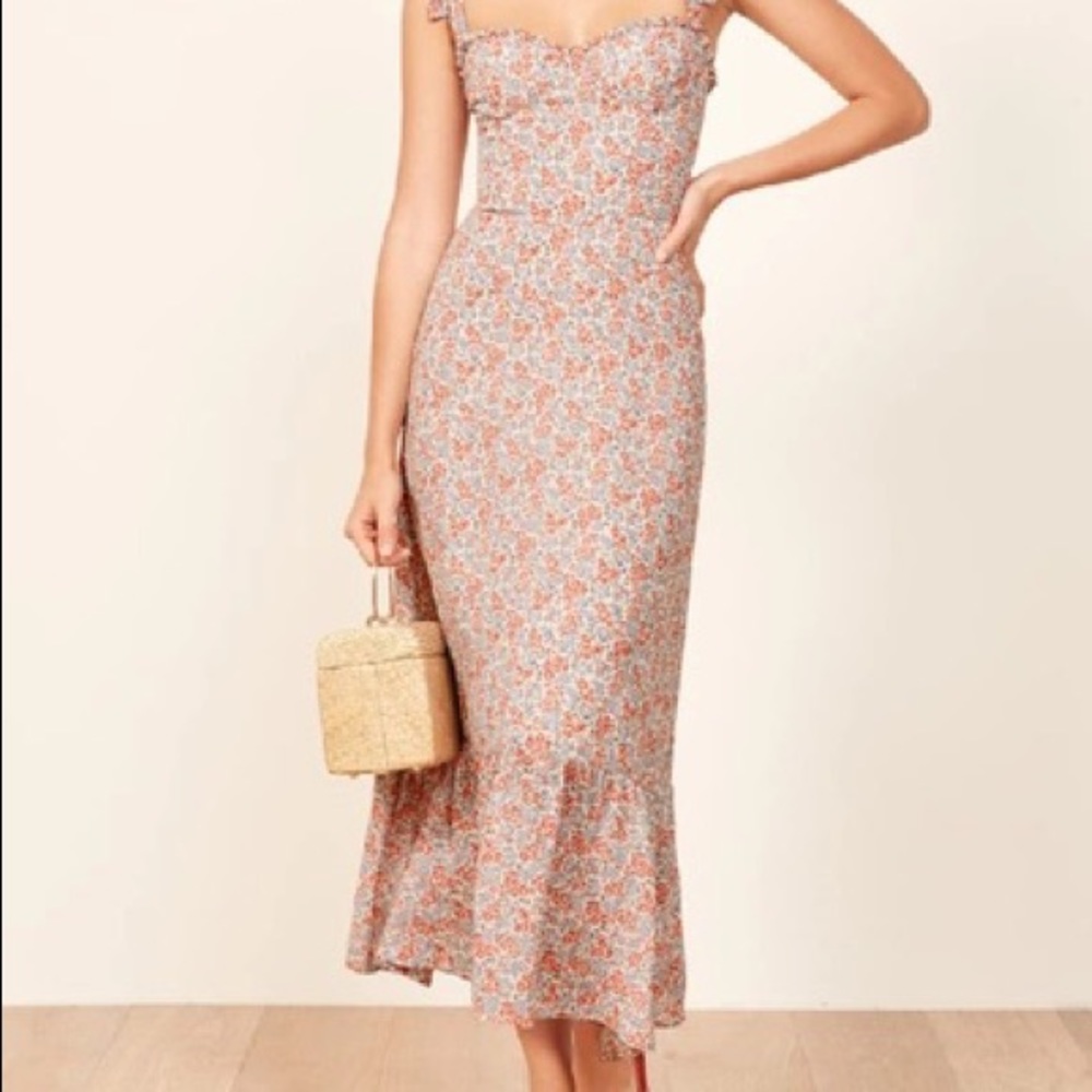 Reformation Floral Midi Dress - White and Orange - Picture 3 of 6